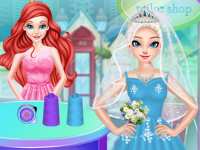 Ариэль шьет свадебные платья для принцесс в салоне - одевалка
